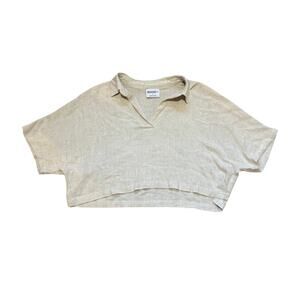Bond 73 Natural Linen-Blend Collared Crop Top Size Small Made in USA